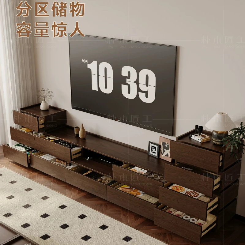 CX antique solid wood TV, living room side cabinet coffee table combination