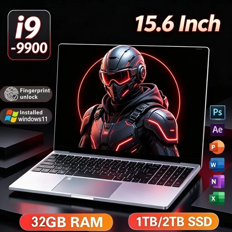 15.6 Inch Lightweight Ultra Slim Laptop Intel I9 9900 32GB RAM 2TB SSD Win11 Fingerprint Unlock For Home Entertainment Office