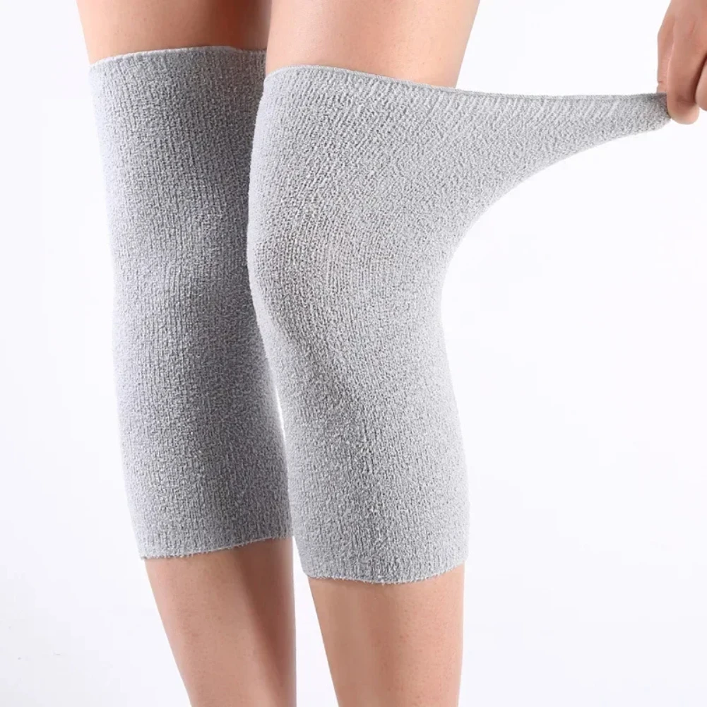 1 paio di ginocchiere lunghe in cashmere caldo, supporto per ginocchio in lana, uomo, donna, ciclismo, allungamento, protezione