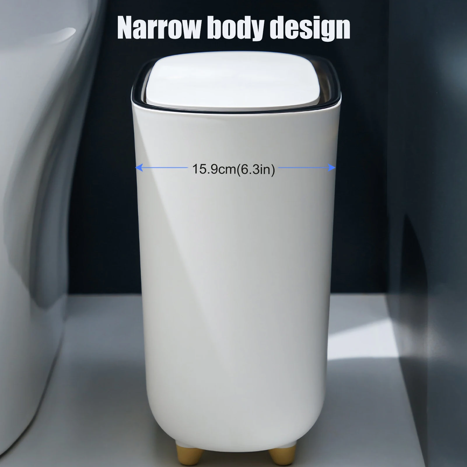 Narrow Shape Press Ring Trash Can with Lid for Bathroom Gap, Highlighting the Features of Garbage Classification