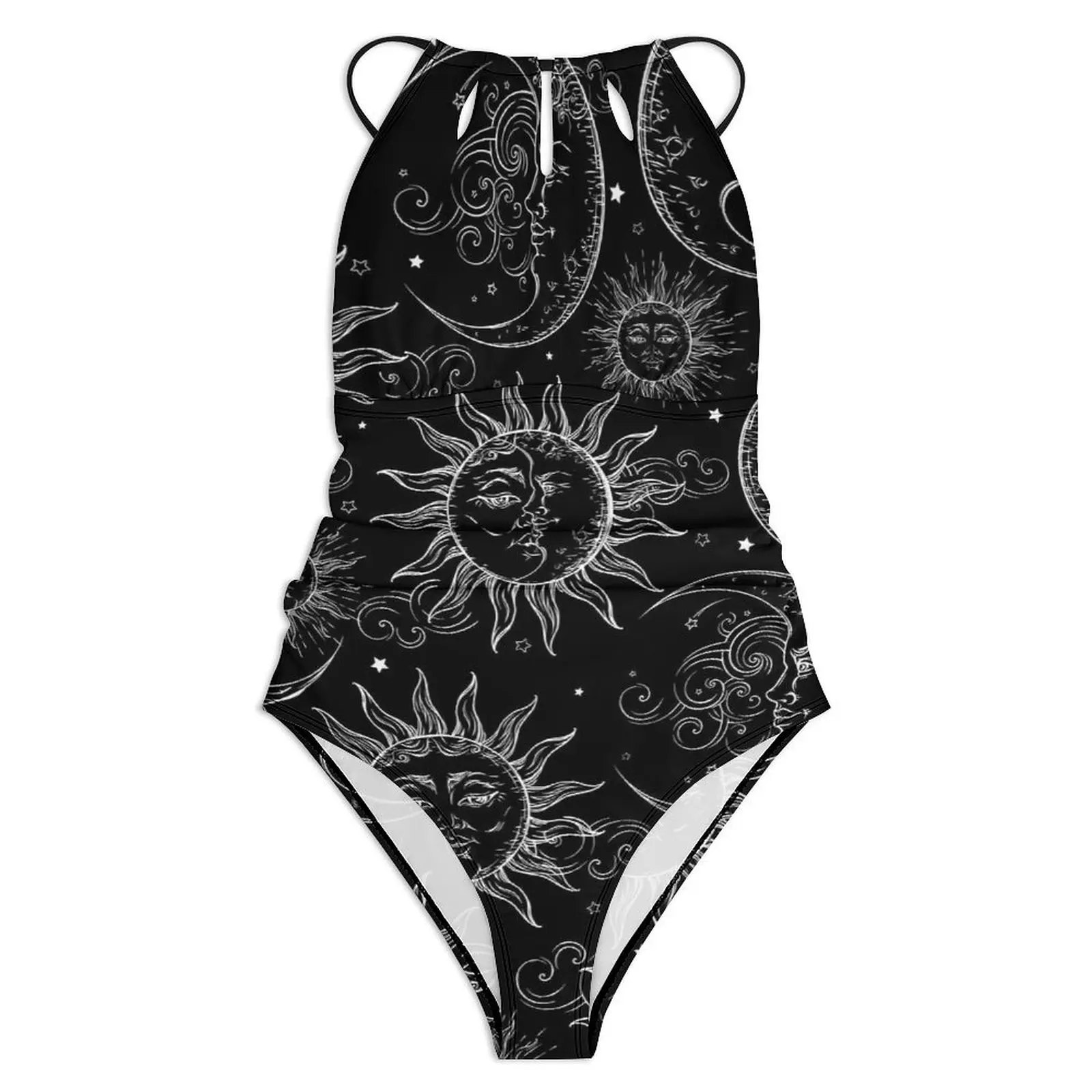 Sun Moon Stars Swimsuit Vintage Celestial Push Up Swimwear One-Piece Surf Monokini Swimsuits Sexy Design Beach Outfits Plus Size image 2