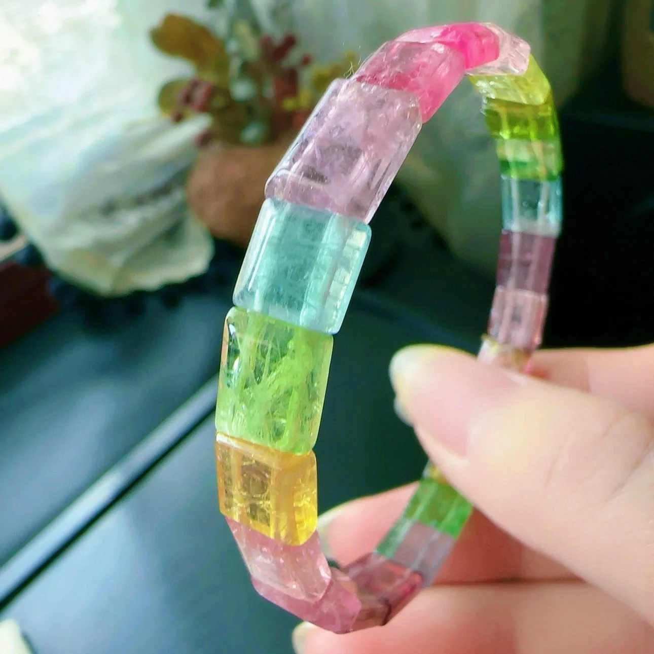 

Натуральный красочный турмалин, прозрачный прямоугольный браслет из бусин, 7,5 мм, для женщин и мужчин, хрустальные конфеты, турмалин AAAAAA