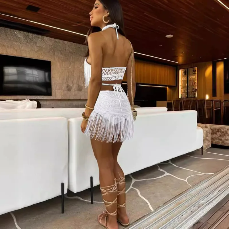 2025, recién llegado, Falda corta con borlas, Mini vestido de vacaciones para mujer, moda Sexy recortada, vestido de fiesta de noche para chica, ropa femenina