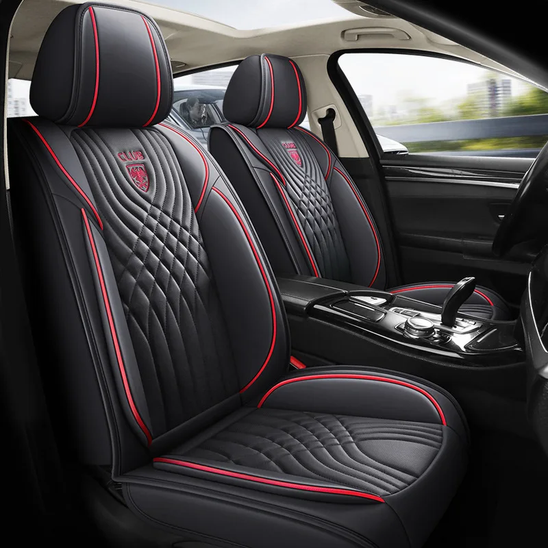 FOR Premium Leather Car Seat Covers 5 Set Universal Fit Perforated Breathable Non-Slip Design All Seasons Year-Round Use