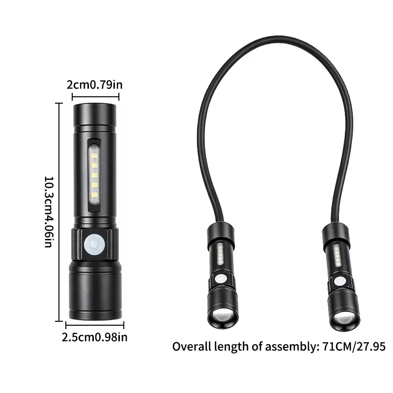 Outdoor LED camping lamp, magnetic hanging neck light, retractable for hiking, night biking, night fishing, and emergencies