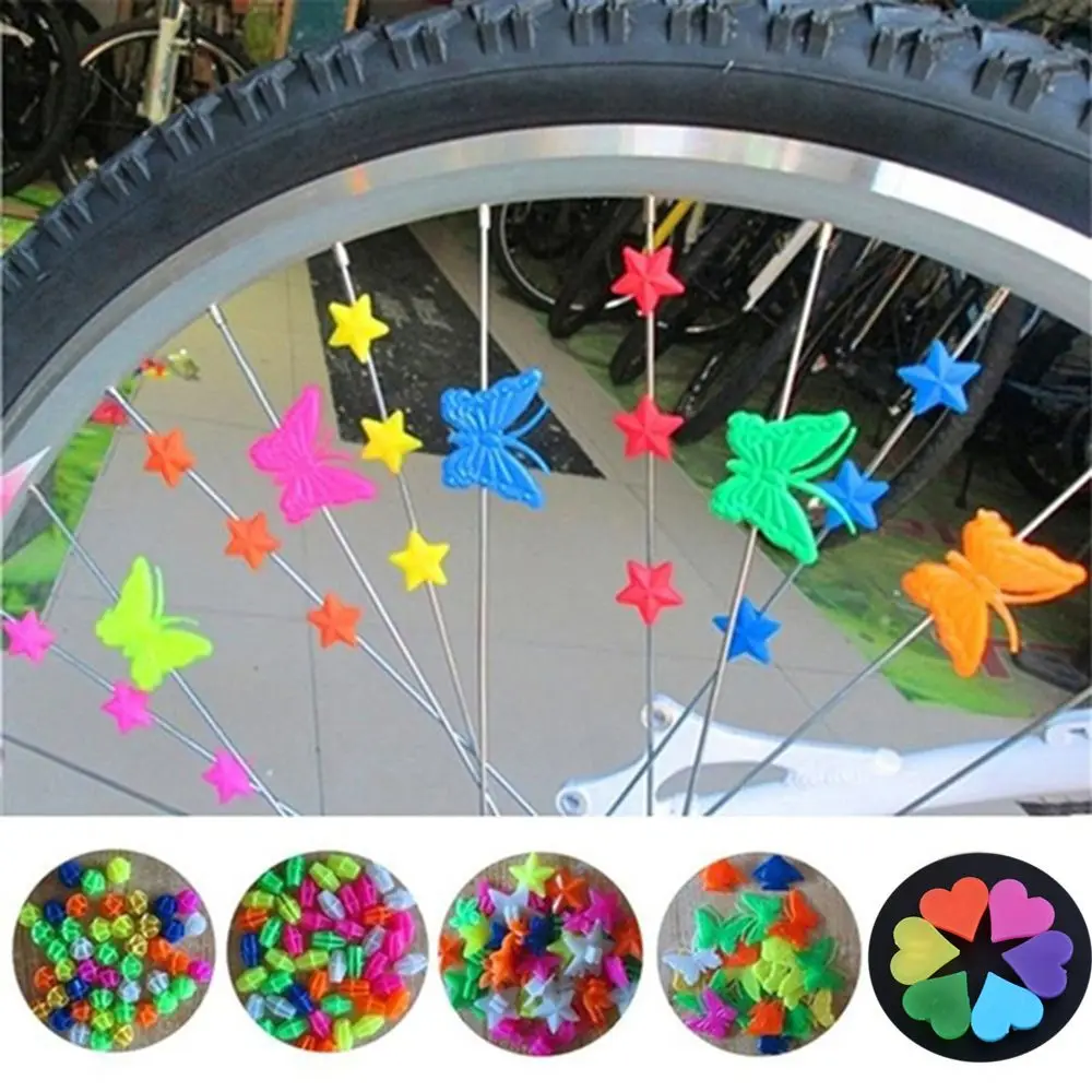 36Pcs Colorful Safety Kids Clip Bicycle Round Multi-color Love Heart Stars Wheel Bike Accessories Decoration Bead Spoke Beads