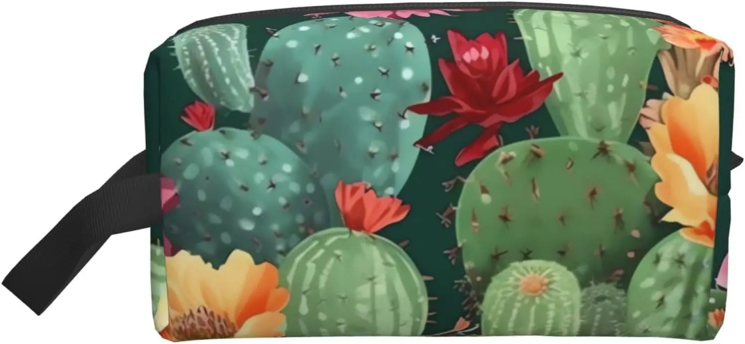 

Дорожная косметичка для женщин и мужчин, кожаная косметичка, большой портативный органайзер для путешествий, косметичка с цветочным принтом кактуса