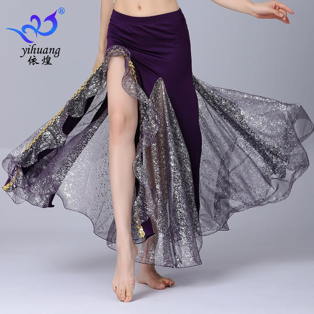 1pcs/lot woman belly dancing sequin skirt lady split performance dancing skirt