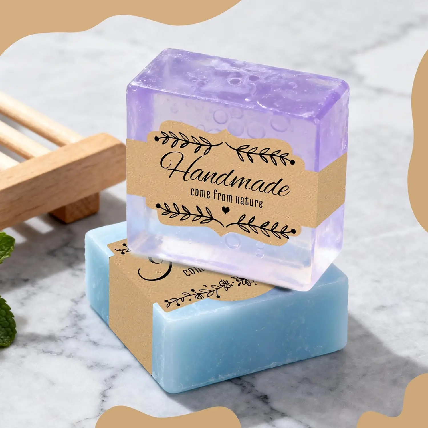 Etiquetas de jabón Kraft marrón, 120 Uds., etiquetas de envoltura de jabón hechas a mano, fundas de papel para jabón, cinta de cubiertas para suministros de embalaje de jabón casero