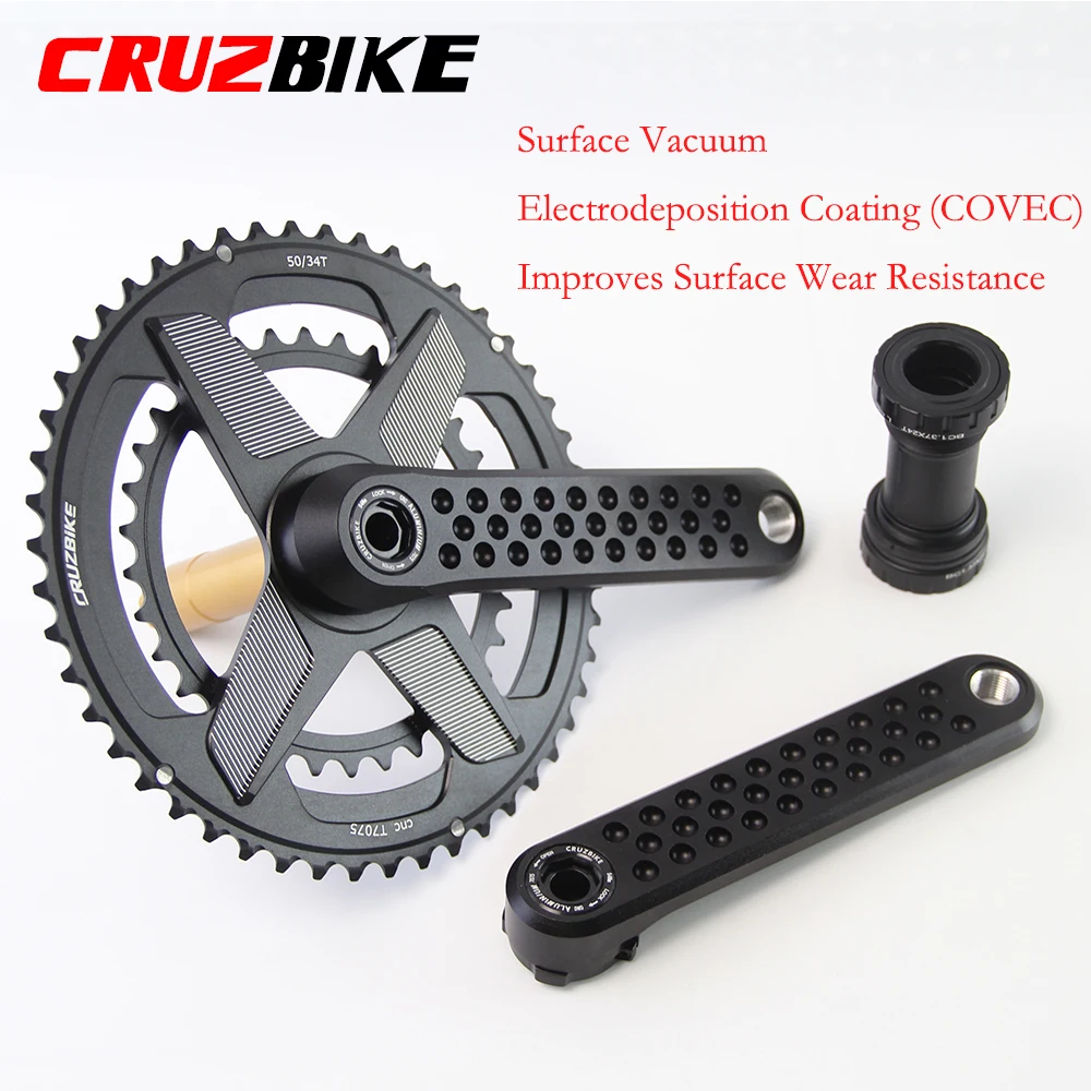 CRUZbike Road Bike Crankset 155/160/165/170/175mm Bicycle Crank 9/10/11/12 Speed Double Chainring with Bottom Bracket