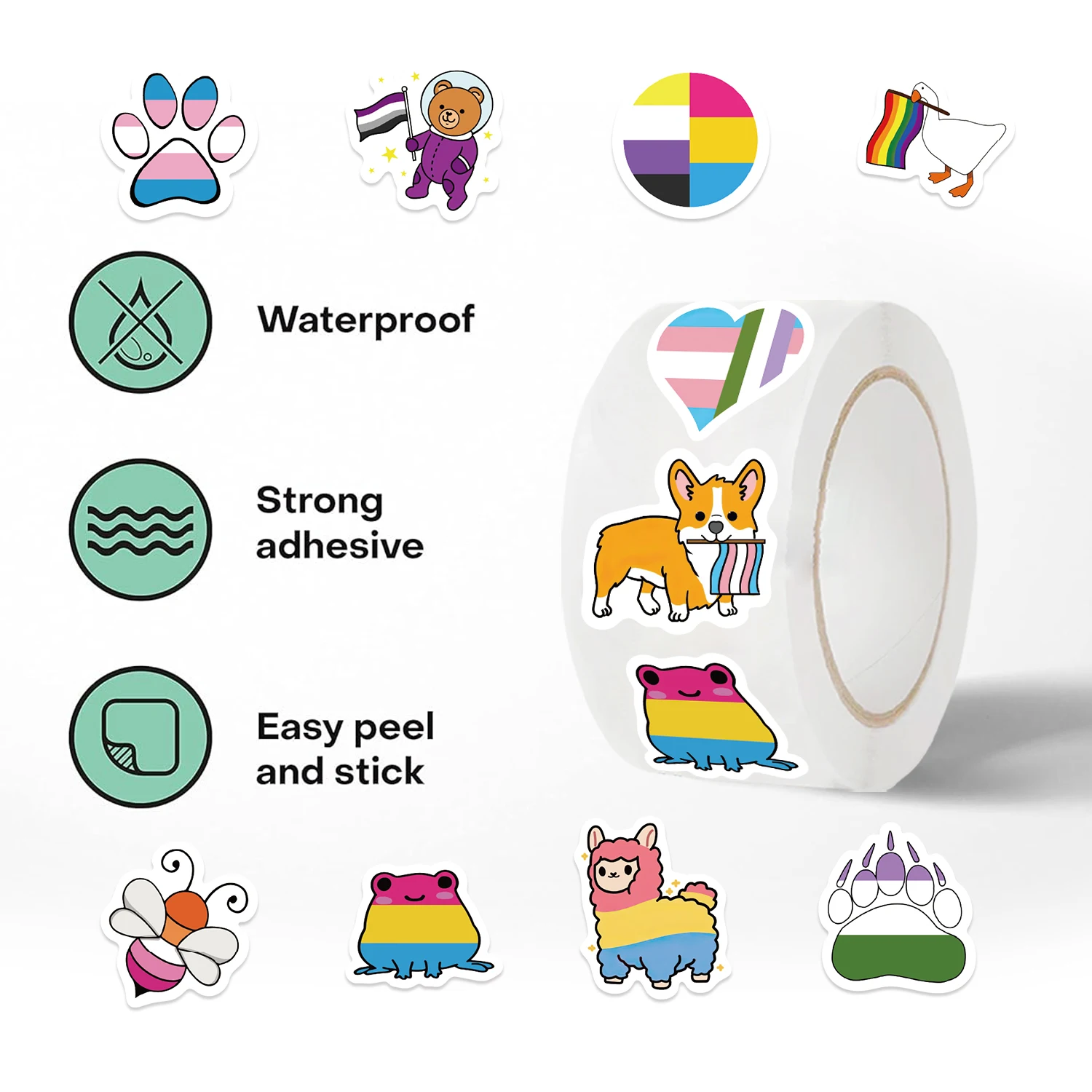 500PCS Gay Lesbian Pride Stickers Colorful Rainbow Cartoon Decals Toys Laptop Phone Bike Luggage Kids Roll Sticker