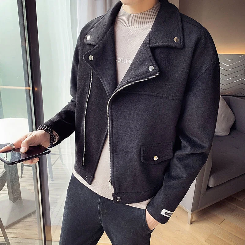 Coat Black Mens Wool Trench Coat Men Clothing Trench Coat Woolen Coat Men Short Jacket Abrigo Largo Hombre Lapel Zipper Woolen