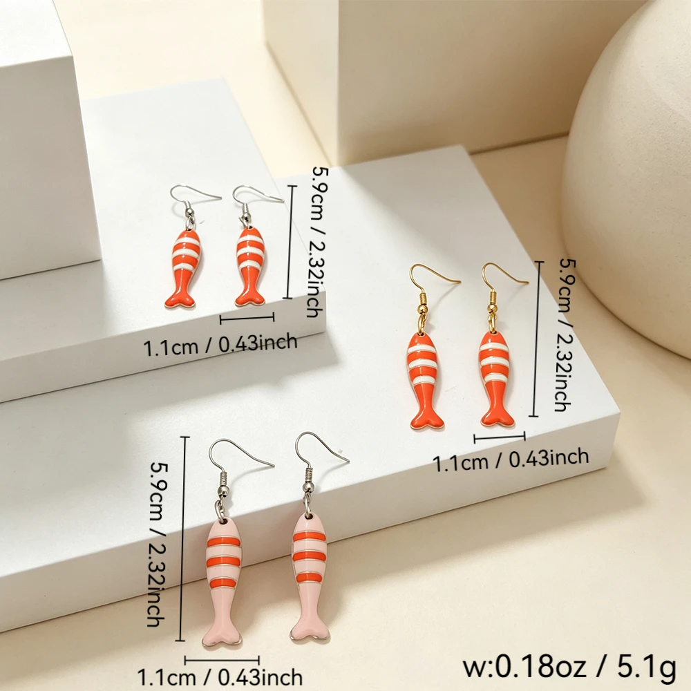 Ocean-Style Striped Fish Oil-Drop Earrings, Fresh Tropical Fish Design Ear Hooks, Available in Three Colors, Versatile Earrings
