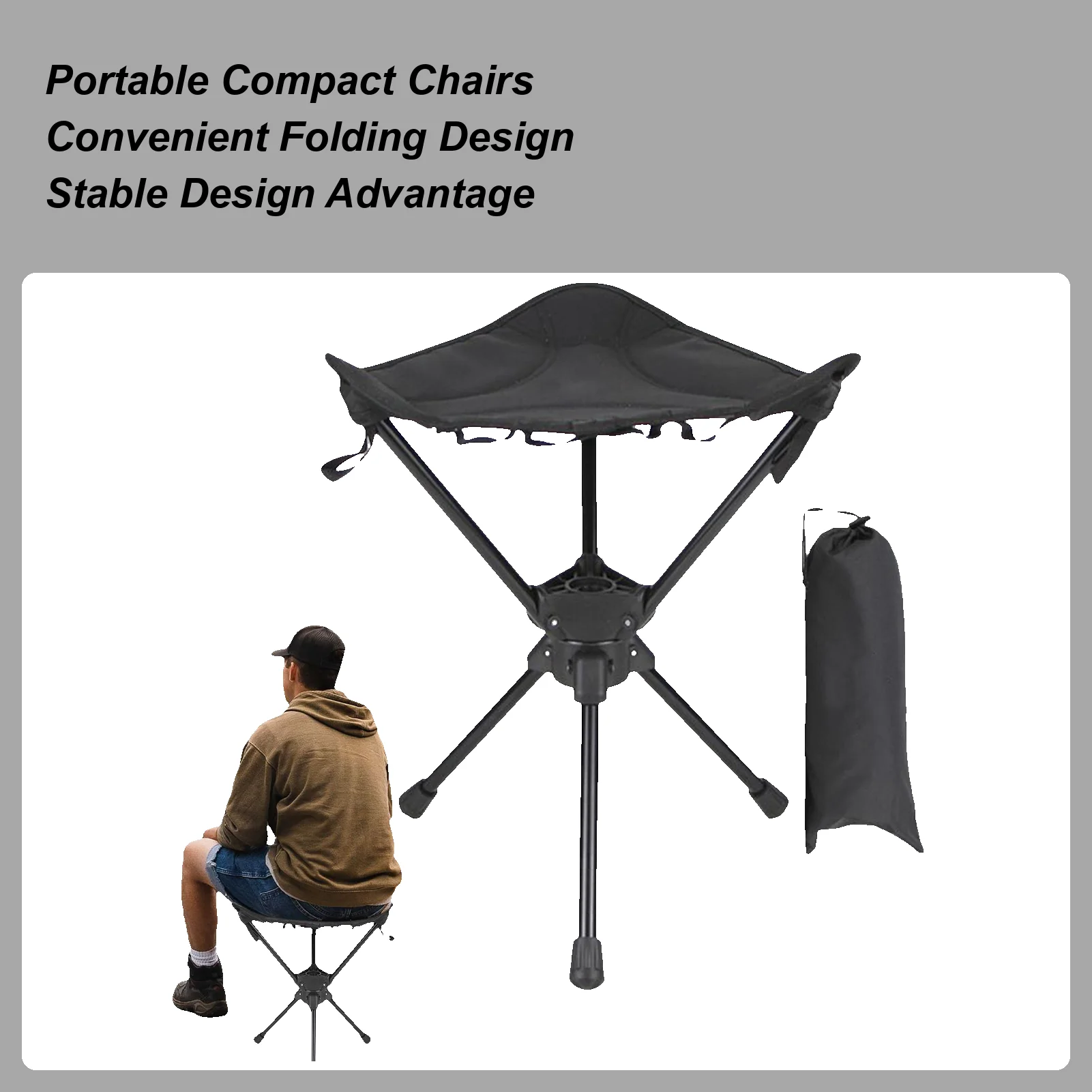 

Folding Chair Swivel Camping Chair Fishing Stool Hiking Gear for Hunting Backpacking Travel Lawn Dorm Outside Outdoor Adventures