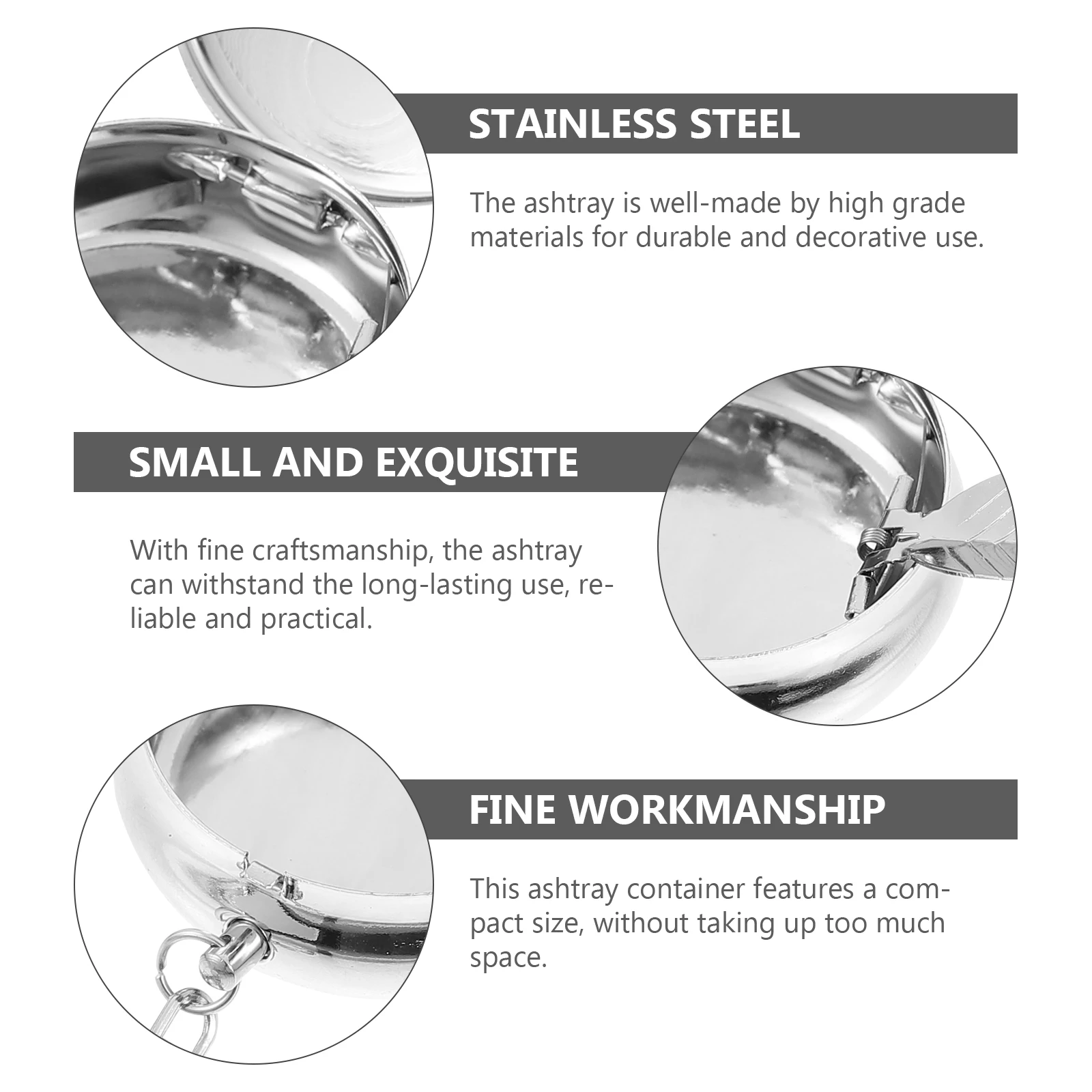 

3pcs Stainless Steel Ashtray Small Cigarette Butt Container Portable Keyholder Outdoor Travel Smoke Ash Storage Clean Desk