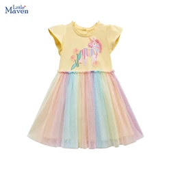 Little maven 2024 New Summer Kids Clothes Mesh Princess Girls Dress Cotton Children Casual Vestidos Clothes Lovely Kids 2-7 year