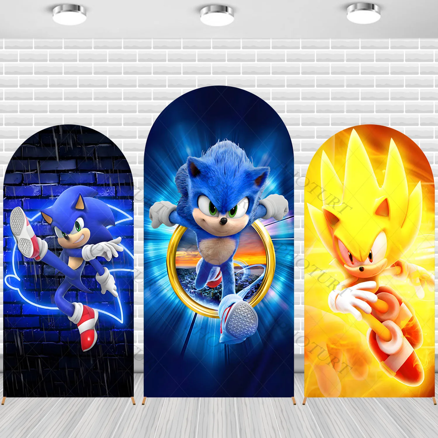 Arch Running Hero Speed Hedgehog Sonic Background Boy Birthday Party Backdrop Polyester Arch Banner Photography Props