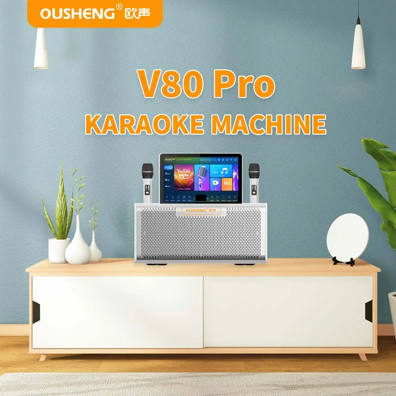 Professional All-in-One Smart Android System Home Karaoke Machine With 2 Wireless Microphones For Singing