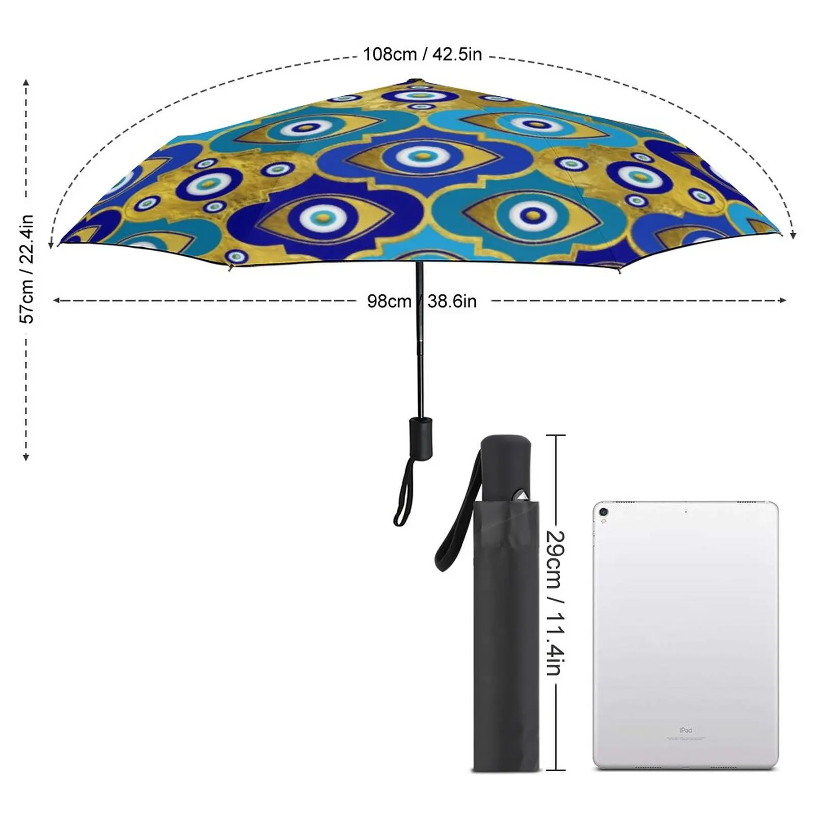 Blue Evil Eye Print Umbrella Nazar Charm Elegant Compact Umbrella Design Fishing UV Protection Auto Umbrella