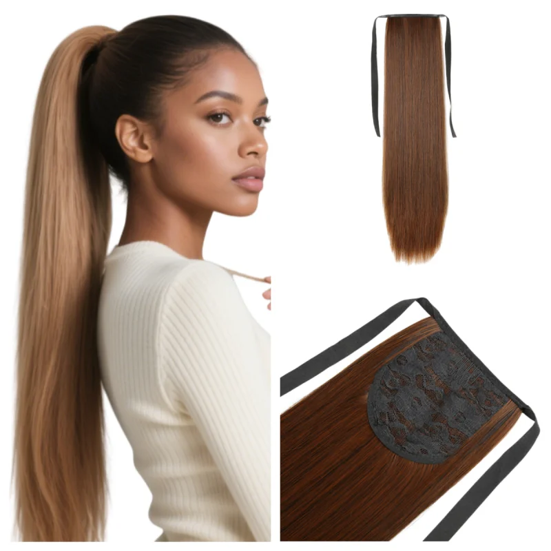 

Long Straight Wig Ponytail Hair Extension Hairpiece Matte Realistic Seamless Tie Up Pony Tail for Woman Daily Use