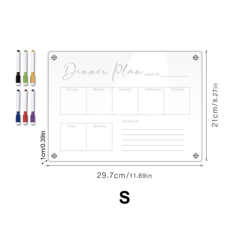 Papan Dry Erase kulkas, papan magnetik, papan perencana bulanan mingguan, papan kalender magnetik Bening, perencana makanan dengan