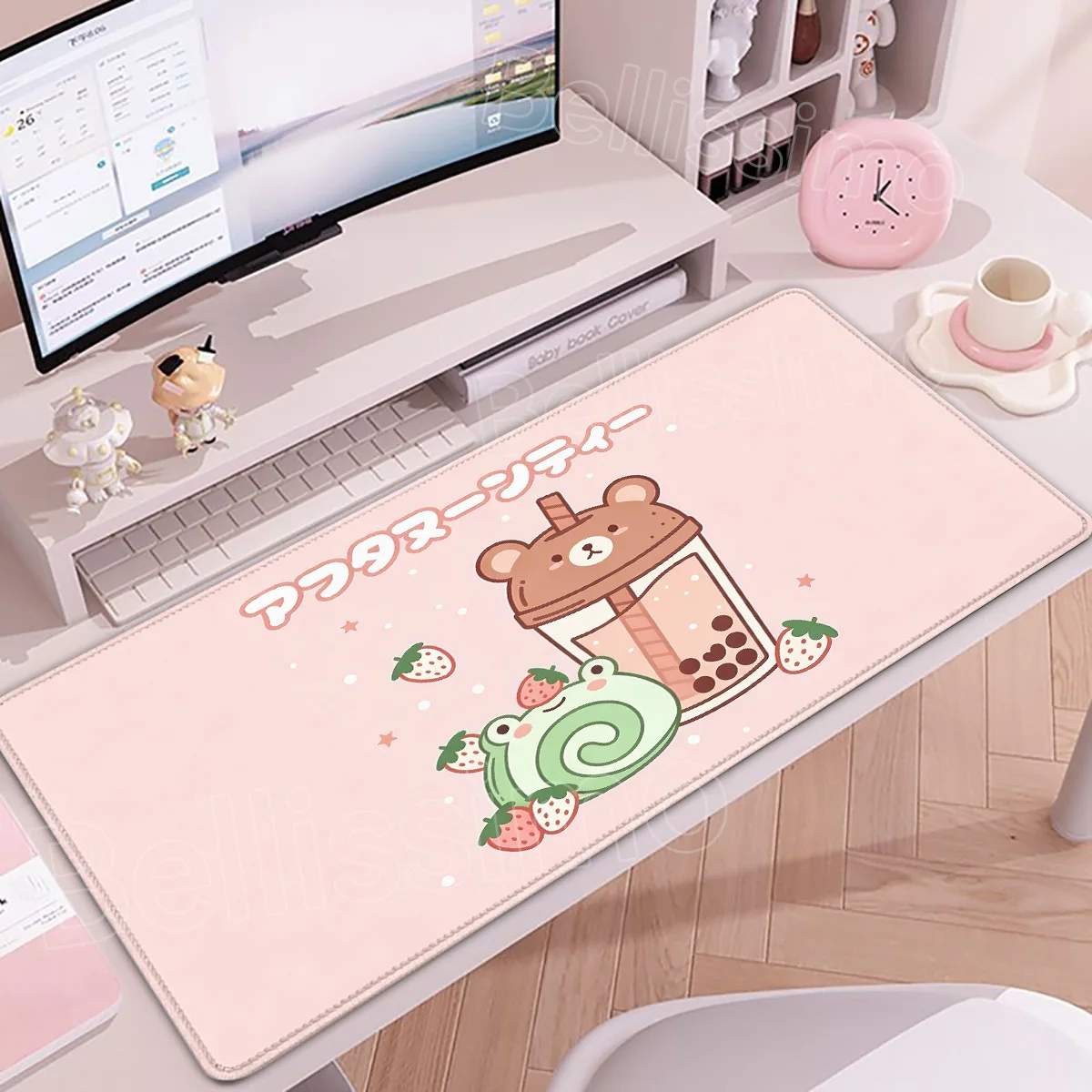 Cute Pink Milktea Mousepad Lovely Anime Matcha Tablemat Computer Home Desk Mat HD Gaming Anti-Slip Mouse Pad XXL Rubber Deskpad
