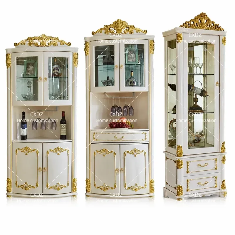 European wine cabinet household solid wood triangular cabinet sofa side glass corner American curved rack living room locker