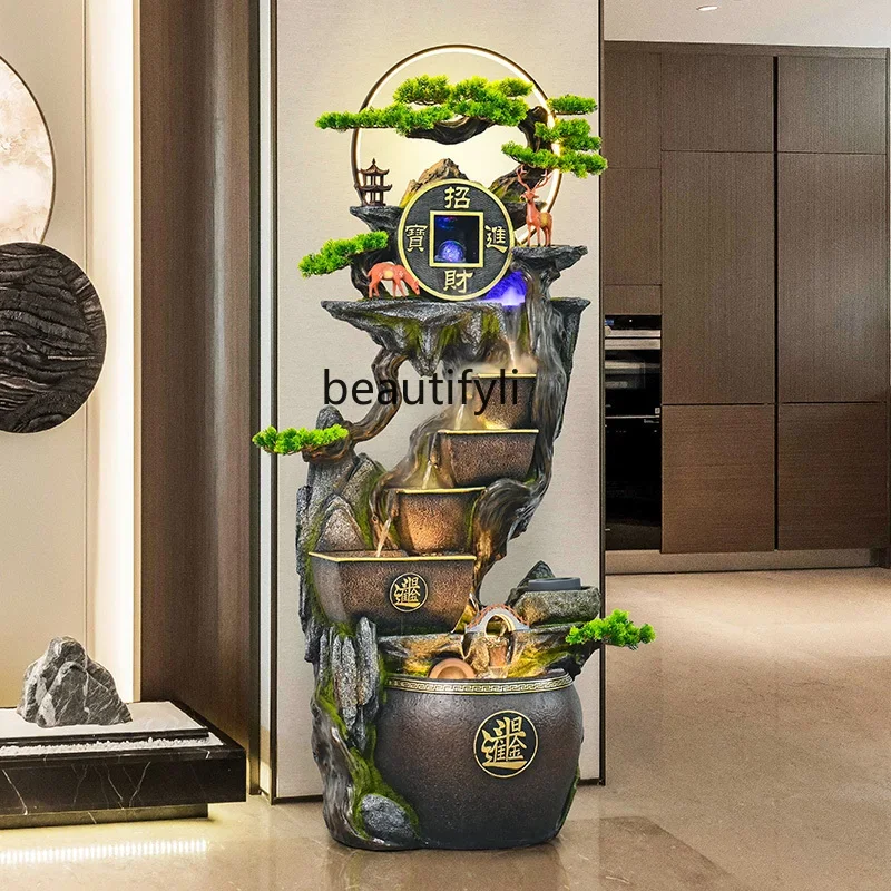 High mountains and flowing water ornaments attract wealth and treasure feng shui wheel living room entrance decoration