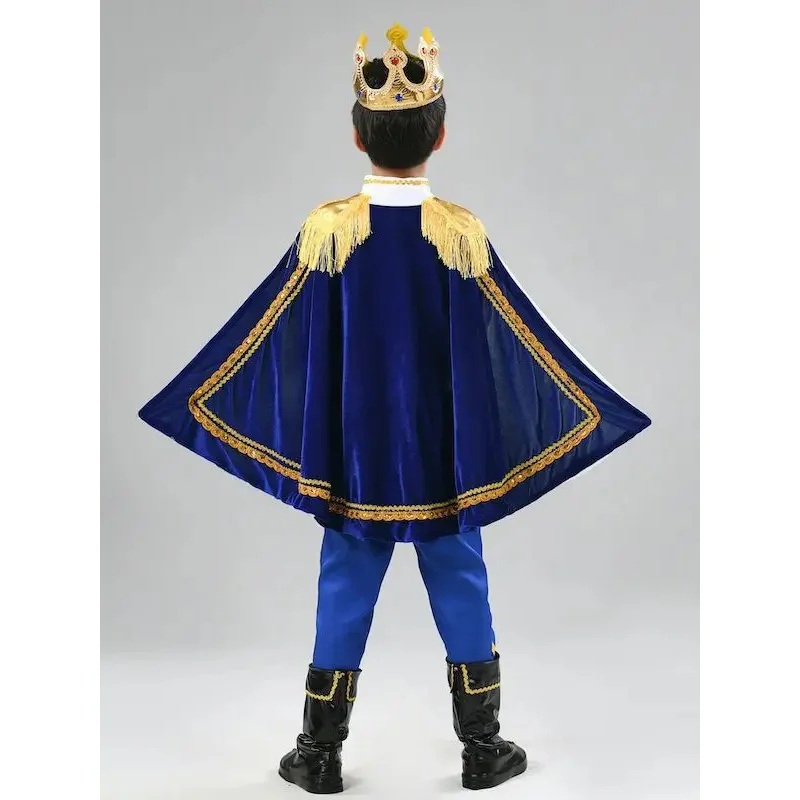 Disfraz de Cosplay del Rey Príncipe para niños, 7 Uds., Halloween, Carnaval, niños, 7 piezas, capa de cetro de corona del Príncipe, traje de realeza, ropa