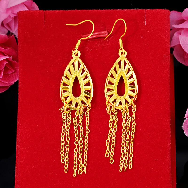 

Classic & Timeless Hollow Flower Long Tassel Earrings For Women 24K Gold AU999 | Elegant style, never out of date