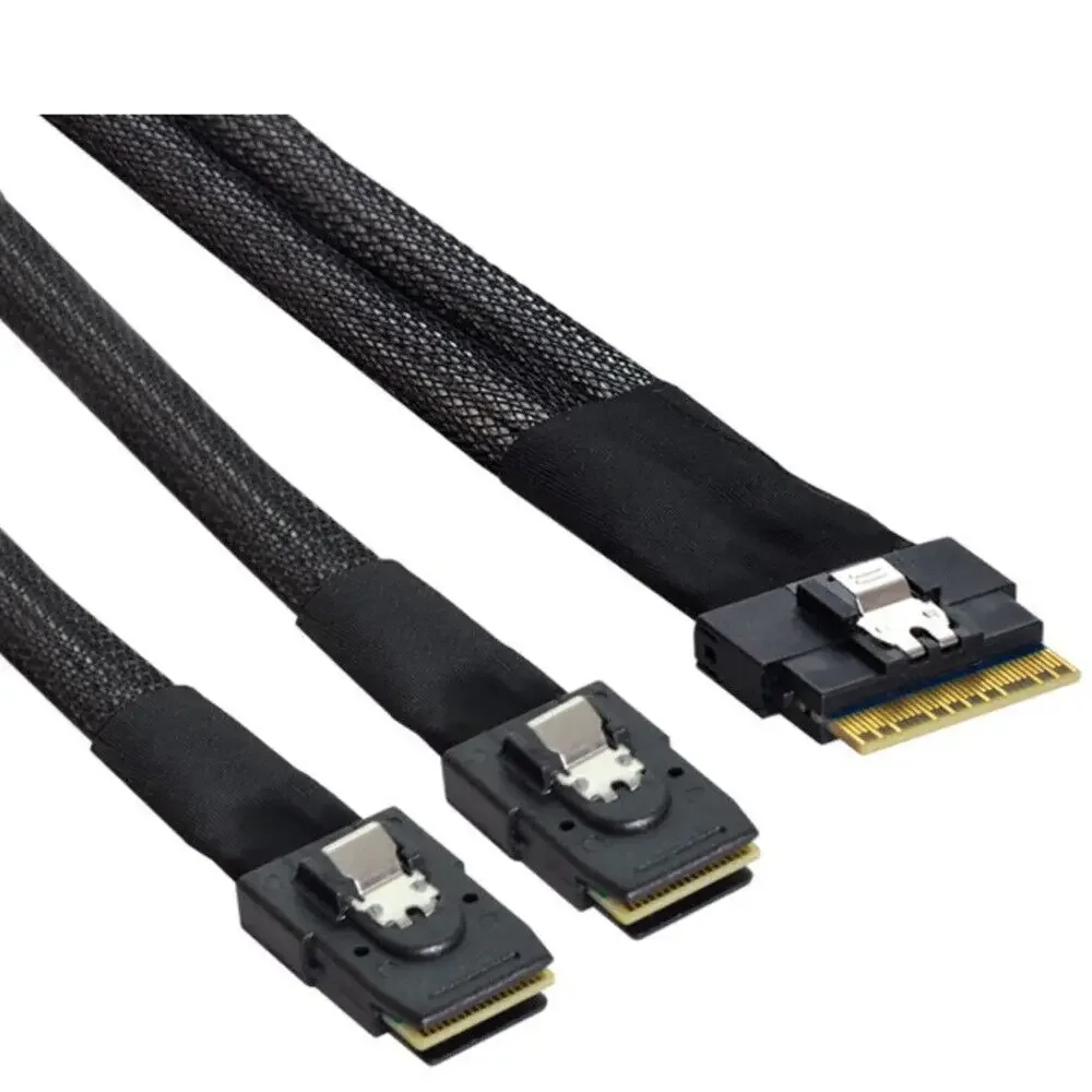 PCI-E Ultraport Slim SAS 4.0 SFF-8654 8i 74pin to Dual SFF-8643 4i Mini SAS Cable