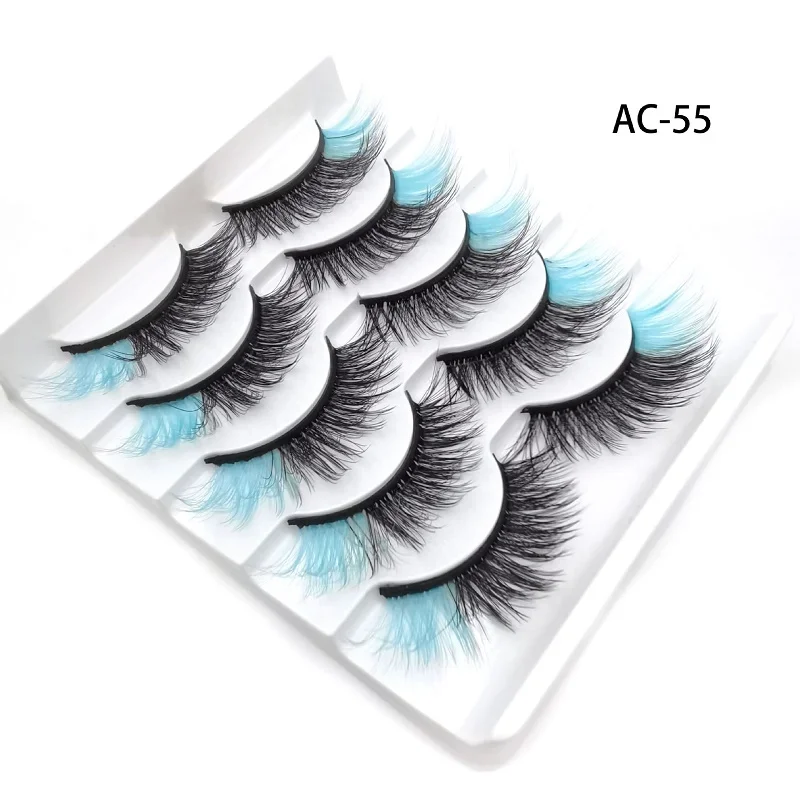 3D Faux Mink Ombre Colored Eyelashes for Doll Artificial Rainbow Color Lashes Bulk False Cilia for Cosplay Makeup