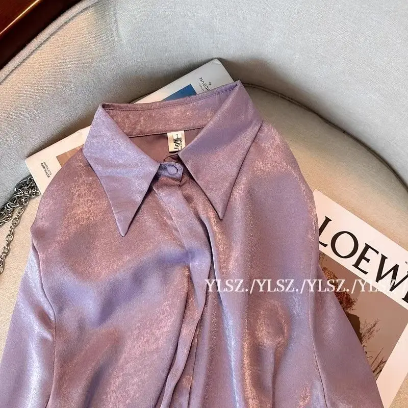 French High-end Purple Long Sleeved Shirt Women\'s New Style Temperament Top Western-style Drape Shirt