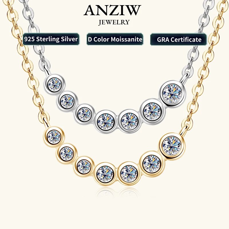 

Anziw D0.17CT муассанит 7 камней кулон ожерелье для женщин 18 К позолоченное серебро 925 пробы регулируемая цепочка ювелирные изделия подарки S925