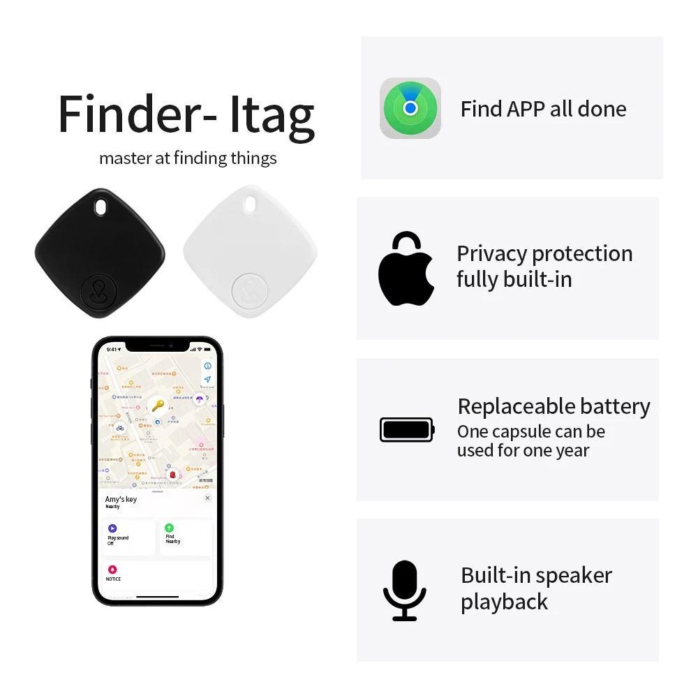 Smart Mini Locator Bluetooth, iTag, Anti-lost, Dispositivo de Alarme para Chave, Carteira, Pet, Localizador de Bagagem, Trabalhar com a Apple Find