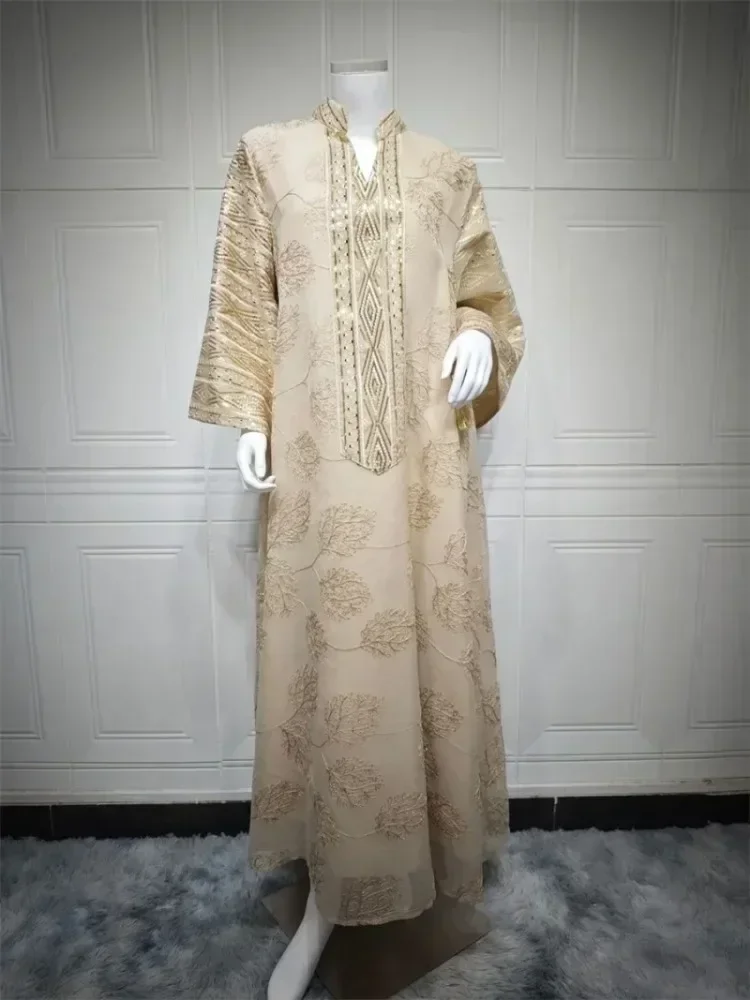 Robe Maxi Brodée à Paillettes pour Femme Musulmane, Tenue Décontractée pour le Ramadan, Dubaï