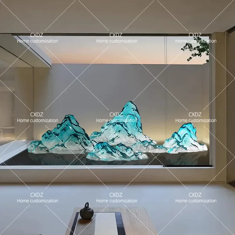 Chinese Transparent Resin Rockery Ornament Large Creative Floor Sculpture for Hotel Living Room Entrance Soft Decoration