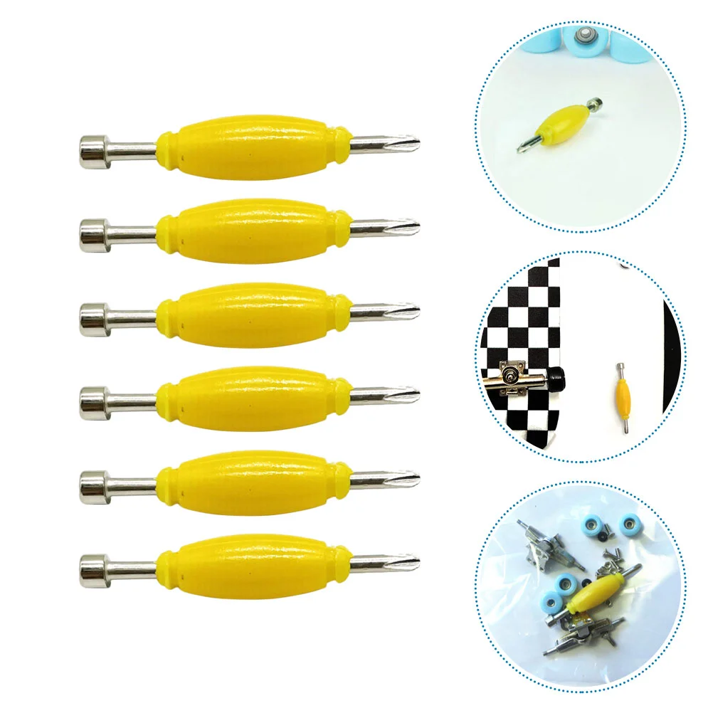 6 Pcs Screwdriver Skateboard Metal Fingerboard Repair Parts Screwdrivers Mini Yellow