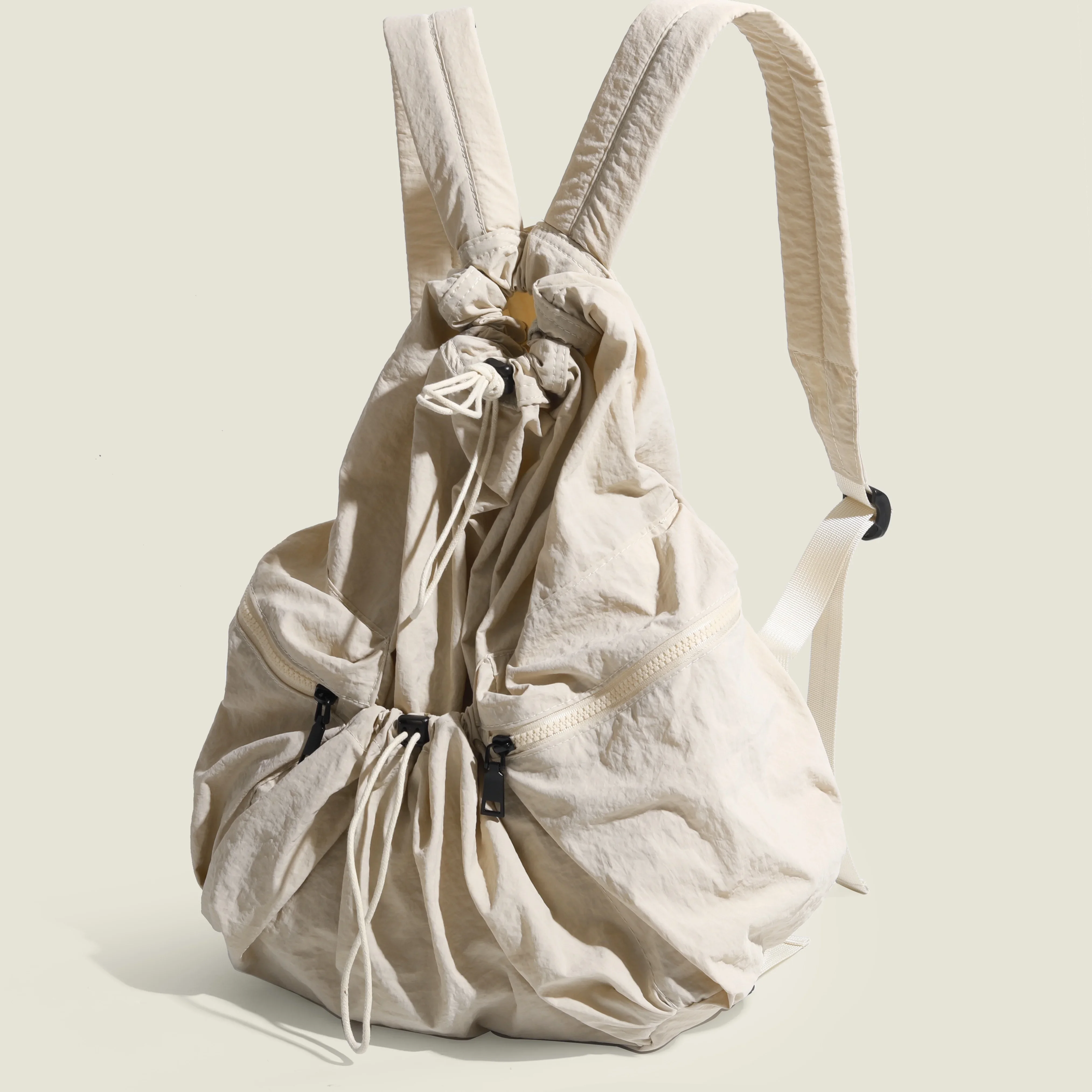 

Nylon Pleated Backpack, Solid Color Drawstring Rucksack, Lightweight Travel Schoolbag