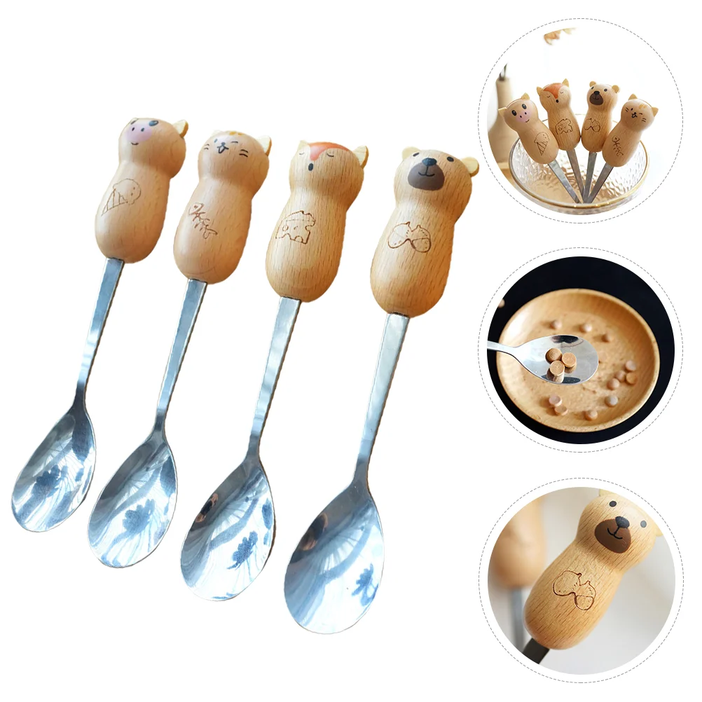 

4 Pcs Cocktail Dessert Spoon Child Serving Utensils Coffee Stainless Steel Scoop