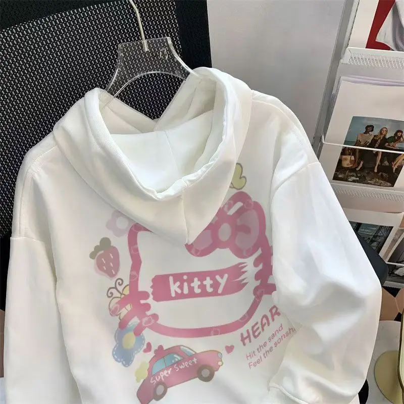 Sanrio Hello Kitty Hooded Sweatshirt, Spring and Autumn Thin, Stylish, Medium and Large Children's Velvet Jacket Top Clothes