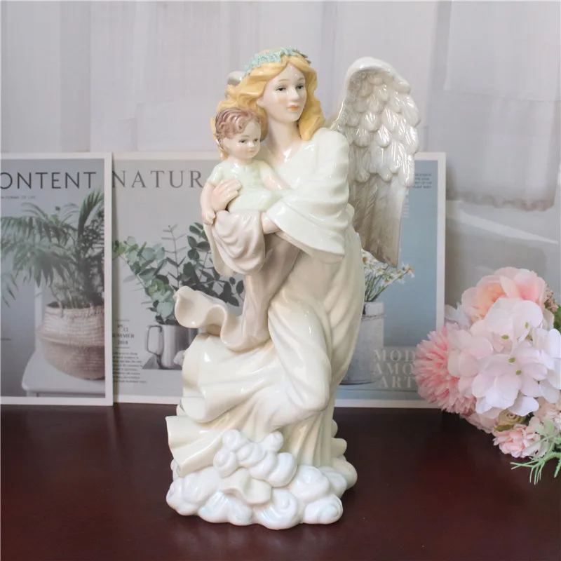 

Art Collection Hand-painted Ceramic Crafts Angel Figurines Porcelain Angel Statue New Born Baby Gift Home Room Decoration