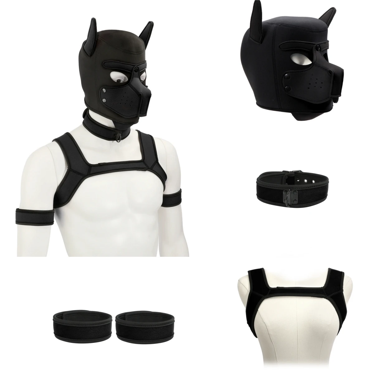 Fetish Exotic Rave Costumes Large Size Padded Rubber Full Head Hood Mask with Collar for Dog Roleplay Accessories Puppy Cosplay 5