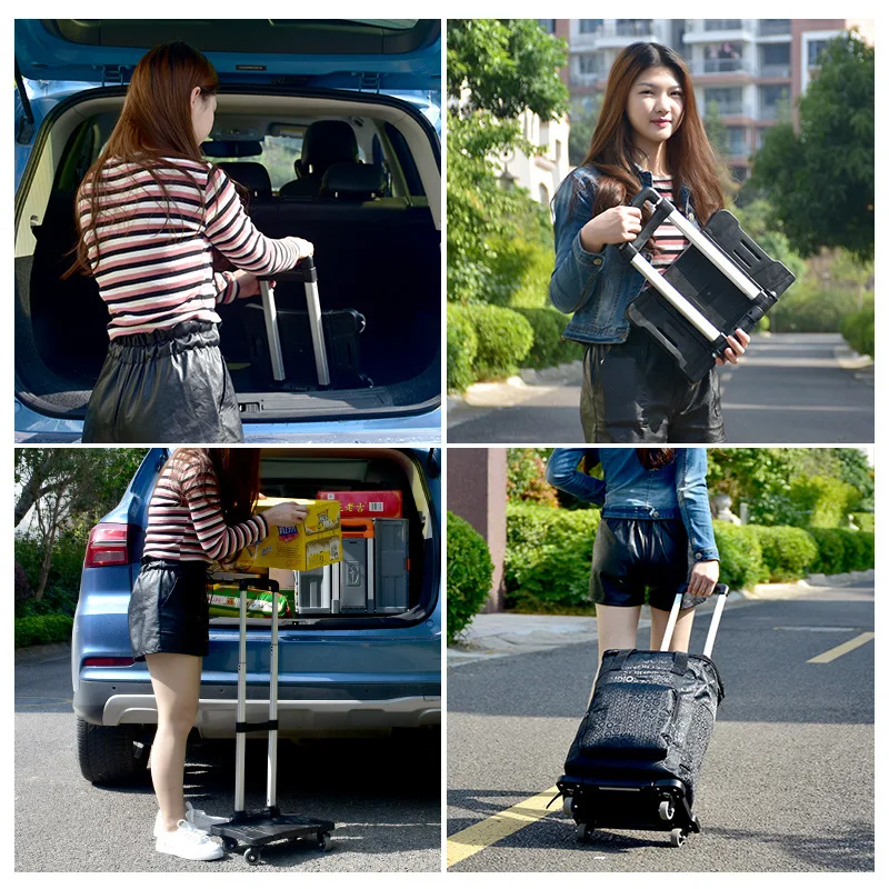 Household portable trolley universal wheel shopping cart pull rod cart small puller folding small trailer shopping cart.