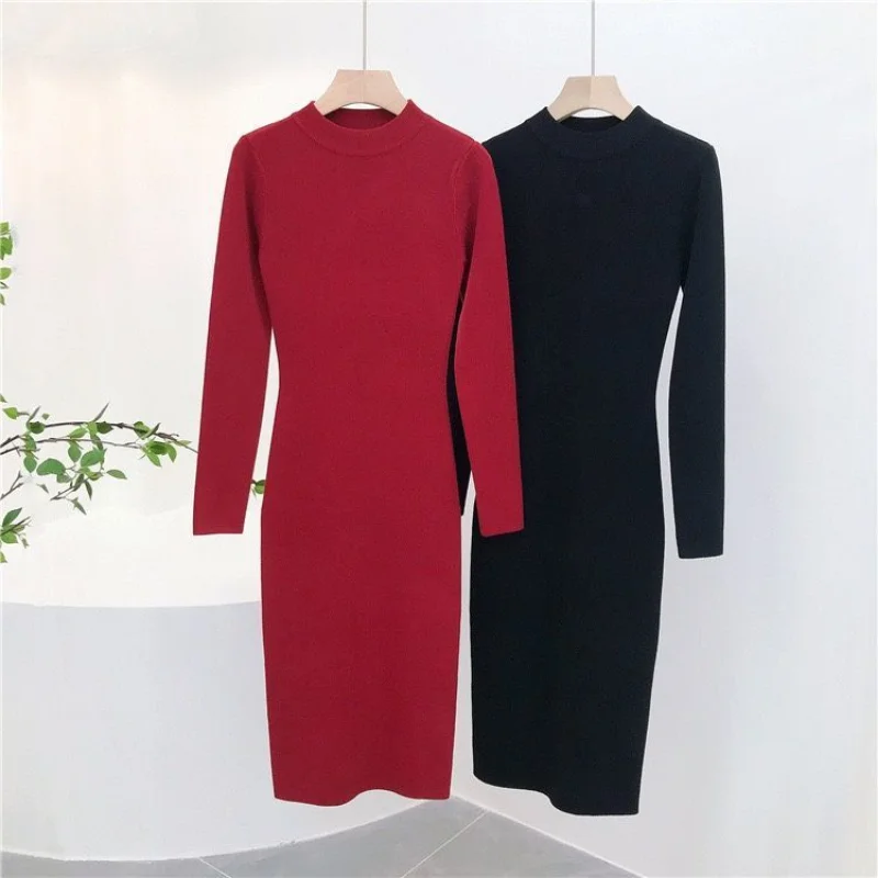 Female Knit Dresses Sweater Dress Woman Autumn Winter 2024 Vintage Bodycon Wrap Sexy Midi Korean Fashion Party Gala Birthday New