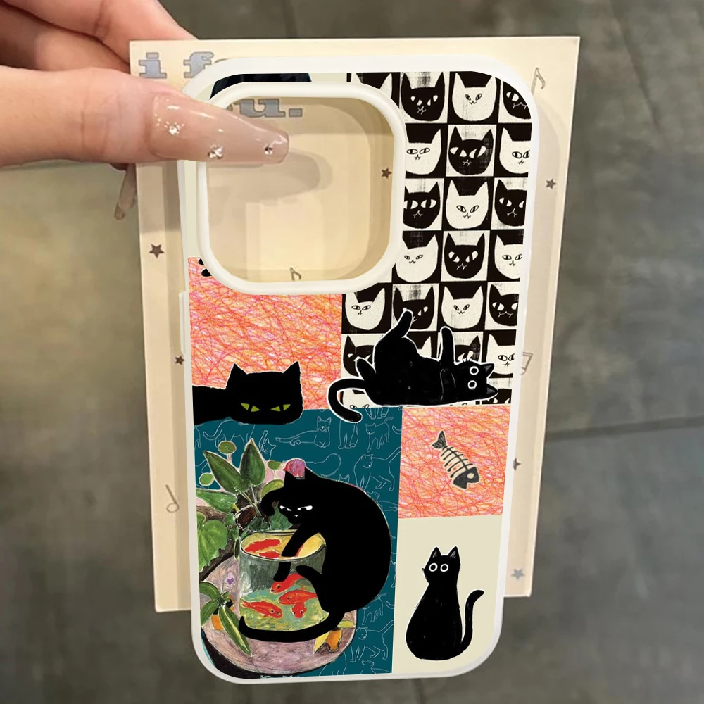 Für Samsung Galaxy A16 A15 A55 A35 A36 A56 S26 S25 S24 Ultra S23 S21 S22Plus Schwarze Katze Kunst-Kollage TPU Handyhülle Silikon-Cover – Detail 1