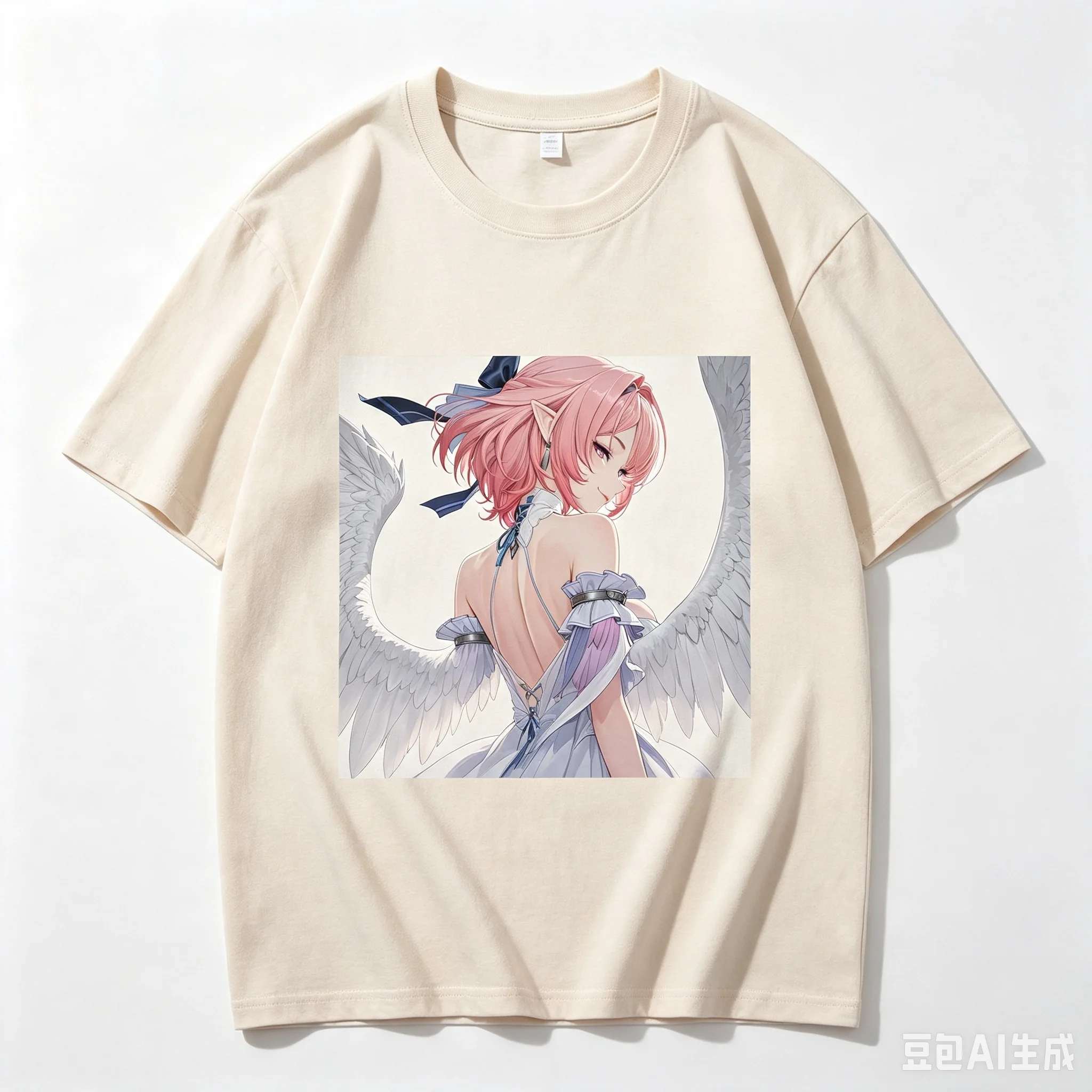 Remiel Zenless Zone Zero White Wing Back View Anime Cutout Graphic Crew Neck Short Sleeve Women And Men T-shirt