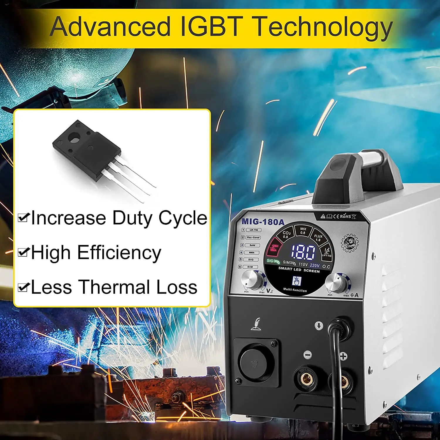 6 in1 Multifunction MIG TIG MMA Aluminum Welding Machine MIG Welder 180A Flux Core Welder IGBT Automatic Wire Feeding