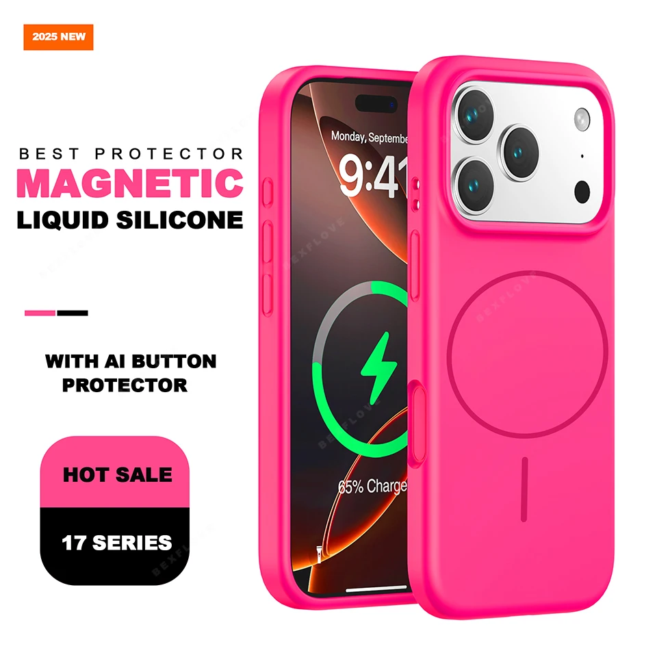 

Cute Magnetic Phone Case For iPhone 17 11 12 13 16 Pro Max Air 15 14 16 Plus Magsafe Liquid Silicone Charge Protector Soft Cover