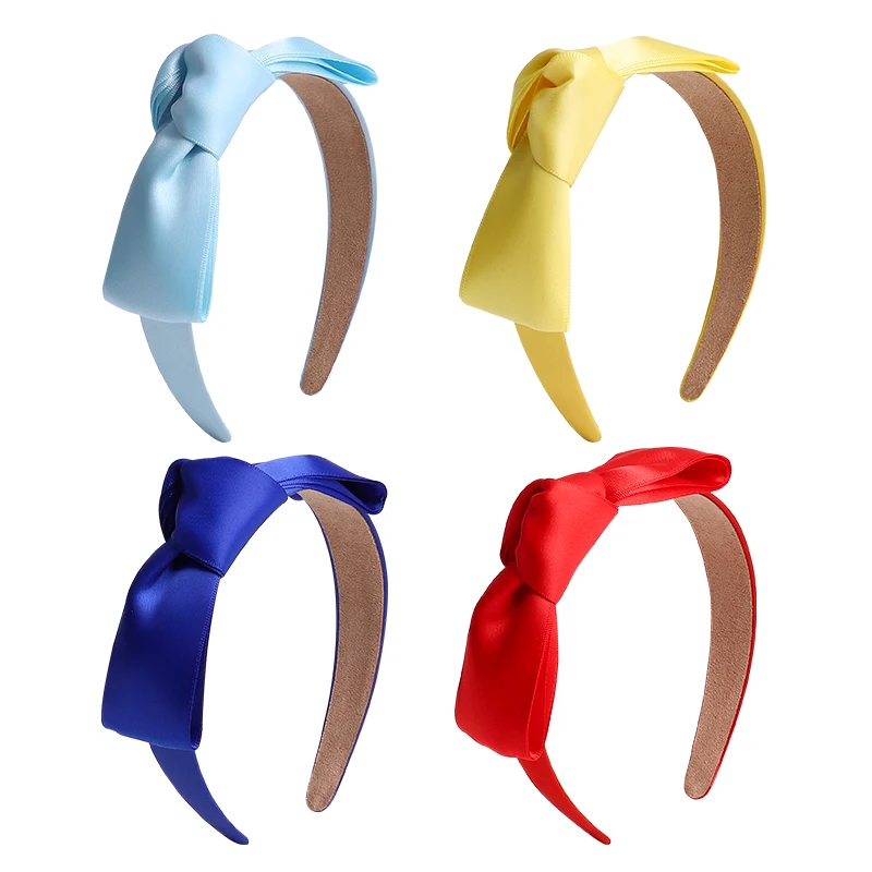 Girls Colorful Handmade Bow Headband New Solid Color Satin Wide-Brimmed Headband Simple and Fashionable Snow White Headdress